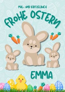 Beispiel für ein Cover des Kritzelmalbuchs OSTERKÜKEN. Hier mit dem Wunschnamen Hannah.